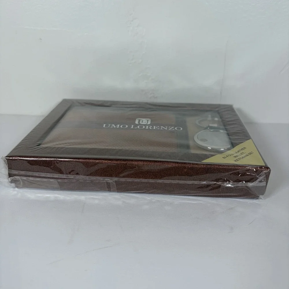 New Sealed~ Bifold Brown Leather Wallet And‎ Key Chain Set Umo Lorenzo